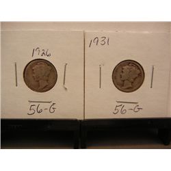 (2) Mercury Dimes: 1926 & 1931