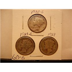(3) Mercury Dimes: 1928, 1928-S, and 1929-S