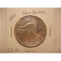 2011 American Silver Eagle, .999 Fine Silver, 1 Troy Oz., GEM BU/MS