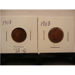(2) Indian Head Cents: 1908