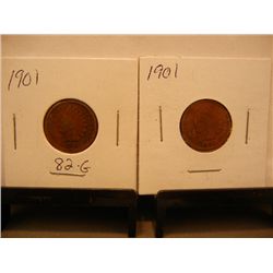 (2) Indian Head Cents: 1901