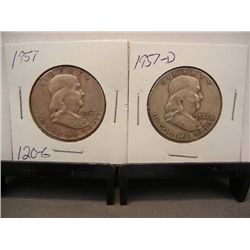 (2) Franklin Half Dollars: 1957-P&D