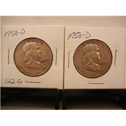 (2) Franklin Half Dollars: 1958-D