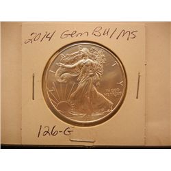 2014 American Silver Eagle, .999 Fine Silver, 1 Troy Oz., GEM BU/MS