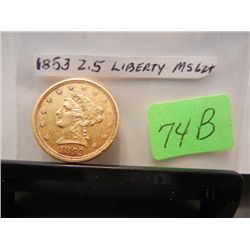 1853 $2.5 Gold Coronet Head Quarter Eagle