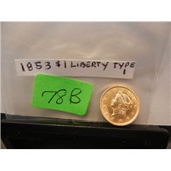 1853 $1 Gold Coronet Head, Type I
