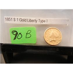 1851 $1 Gold Coronet Head, Type I