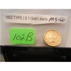 1852 $1 Gold Coronet Head, Type I