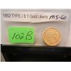 Image 2 : 1852 $1 Gold Coronet Head, Type I