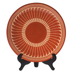 Red Plate with Feather Design