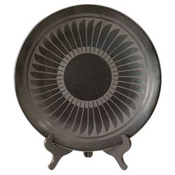 Black Plate with Feather Design