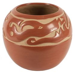 Red Pot with Snake Design