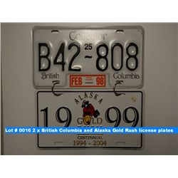 2 x British Columbia and Alaska Gold Rush license plates