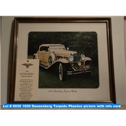 1930 Duesenberg Torpedo Phaeton picture with info card