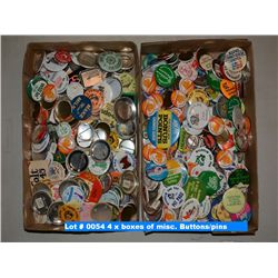 4 x boxes of misc. Buttons/pins