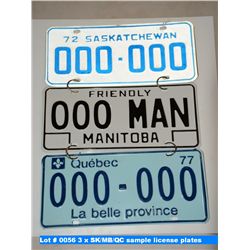 3 x SK/MB/QC sample license plates