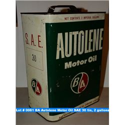 BA Autolene Motor Oil SAE 30 tin, 2 imperial gallons