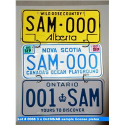 3 x Ont/NS/AB sample license plates