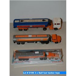 3 x Gulf fuel tanker toys
