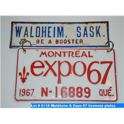 Waldheim & Expo 67 licenese plates