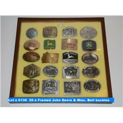 20 x Framed John Deere & Misc. Belt buckles