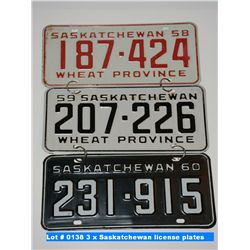 3 x Saskatchewan license plates