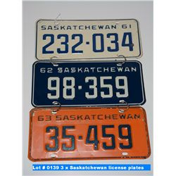 3 x Saskatchewan license plates