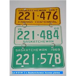 3 x Saskatchewan license plates