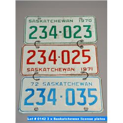 3 x Saskatchewan license plates
