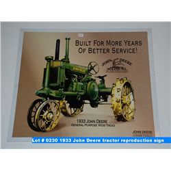 1933 John Deere tractor reproduction sign