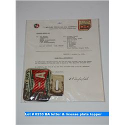 BA letter & license plate topper