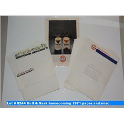 Gulf & Sask homecoming 1971 paper and misc.