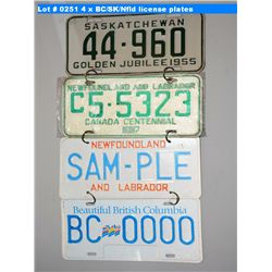 4 x BC/SK/Nfld license plates