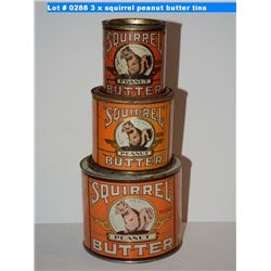 3 x squirrel peanut butter tins