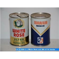 2 x White Rose and BA oil tin banks