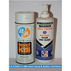 2 x BA insect kill spray & windshield washer anti-freeze spray
