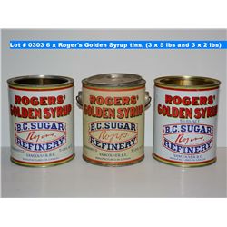 6 x Roger's Golden Syrup tins, (3 x 5 lbs and 3 x 2 lbs)
