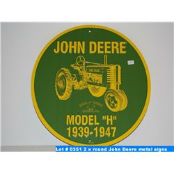 2 x round John Deere metal signs