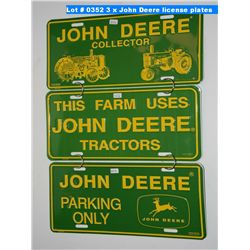 3 x John Deere license plates