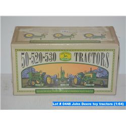 John Deere toy tractors, models 50, 520, 530, 330S, 430T, 430S, G, MI, 80, overtime (1:64)