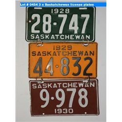 3 x Saskatchewan license plates