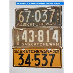 3 x Saskatchewan license plates