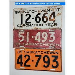 3 x Saskatchewan license plates