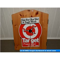 Target dartboard in wood case