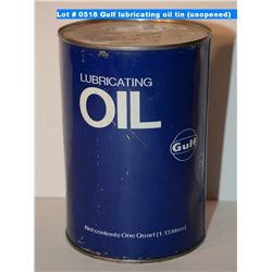 Gulf lubricating oil tin (unopened)