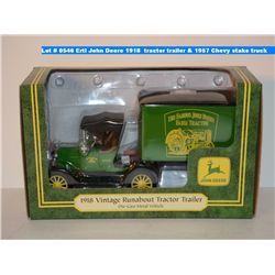 Ertl John Deere 1918 Vintage runabout tractor trailer & 1957 Chevy stake truck