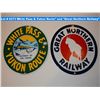Image 1 : White Pass & Yukon Route" and "Great Northern Railway" metal signs