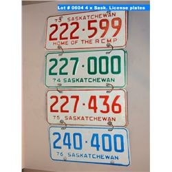 4 x Sask. License plates
