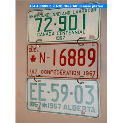 3 x Nfld./Que/AB license plates