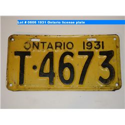 ontario license plate 1931